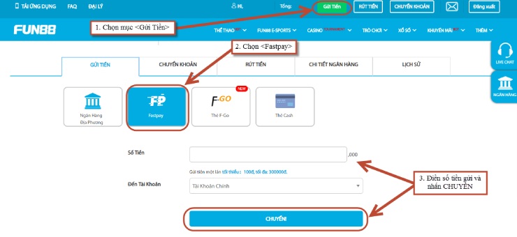 Nạp tiền qua Fastpay