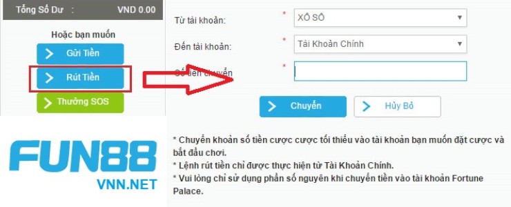 Rút tiền thưởng từ nhà cái Fun88 Việt Nam
